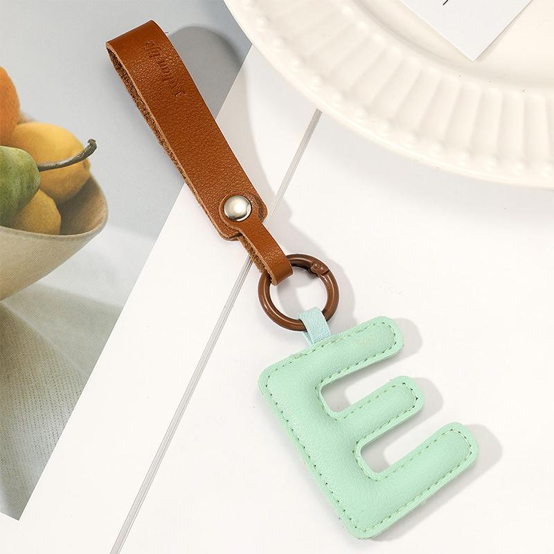 A To Z Pu Leather Initial Letter Keychain Women Cartoon Candy Color Bag Phone Pendant Car Keyrings Jewelry Gifts