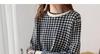 Korean Fashion Patterned Knit Gingham Loose Fit for and Spring and [KOREARU] Women's Top, Check, Cute, Girly, Stylish, Fall, Winter, (Black White)