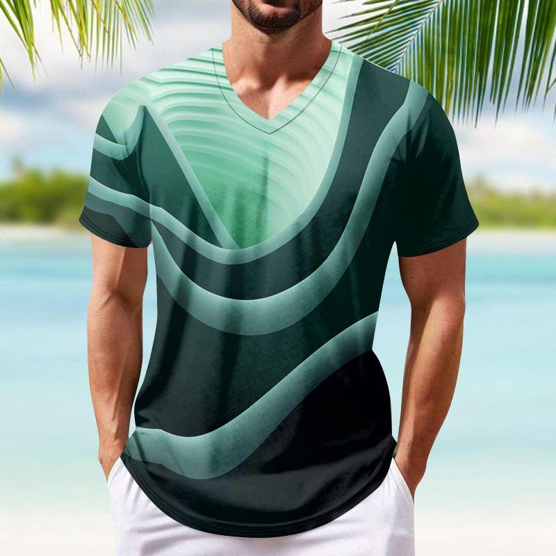 Summer Men's Popular T-shirt Printed V-neck Short Sleeved T-shirts