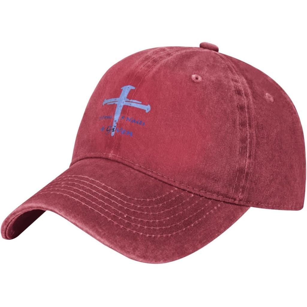 Christian Cross Nail Design Baseball Cap Washed Denim Adjustable Low Profile Sun Hat for Unisex