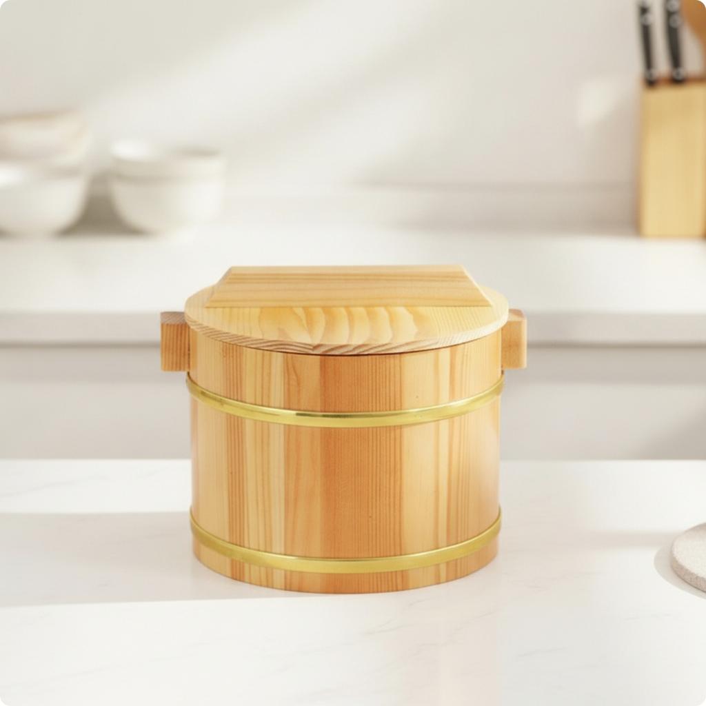 Wooden Rice Container with Lid Barrel-Style Rice Container with Lid Traditional Easy to Clean for Restaurants, Buffet, Kitchen