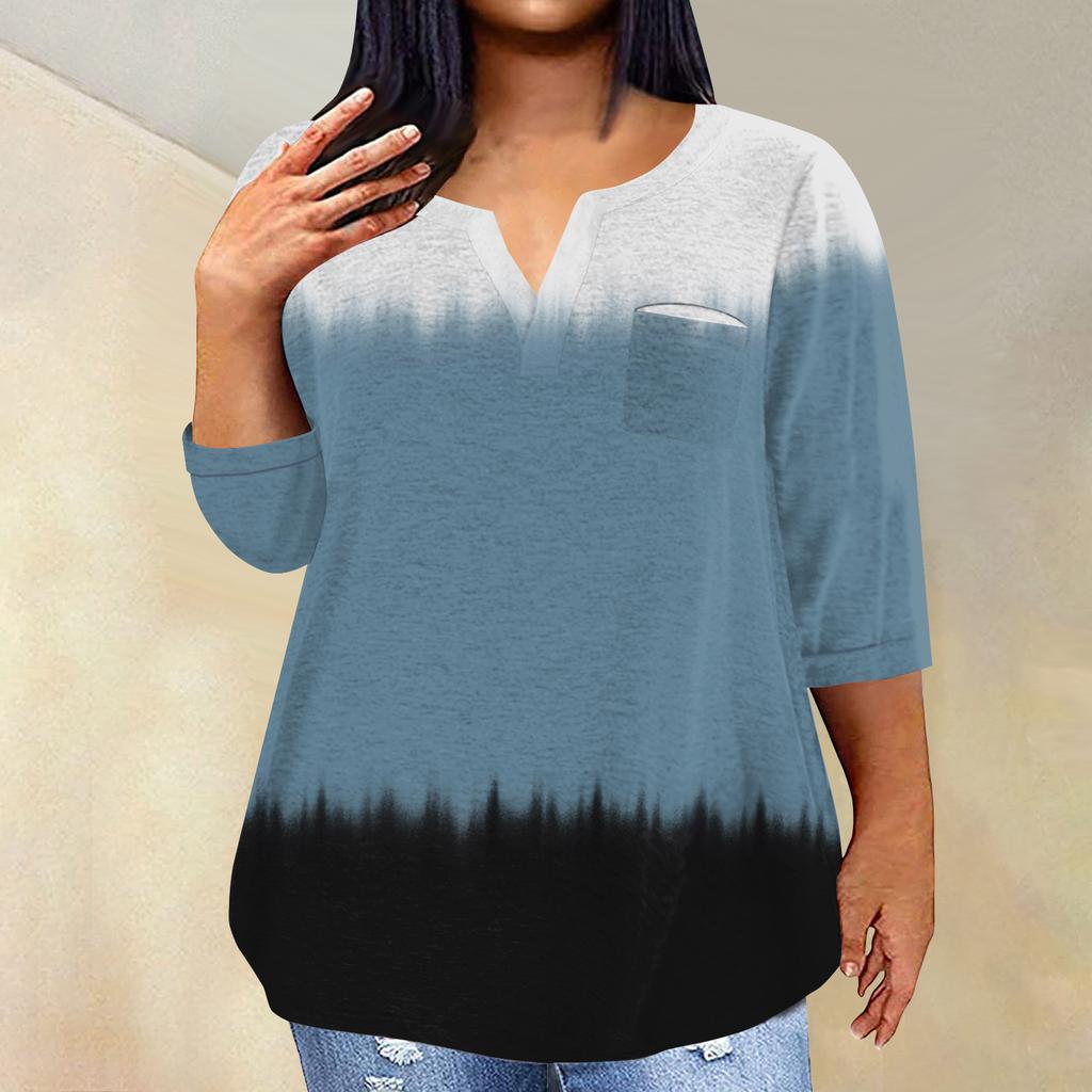 Женский модный повседневный пуловер с рукавами три четверти и V-образным вырезом с принтом, топ с рукавами 4/3