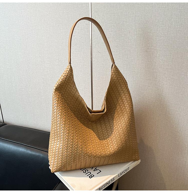 Fashion Women Shoulder Bag Large-capacity Leisure Commuting Bag with Pouch Top Handle Bag Trendy Satchel Hobo Bag Woven Tote Bag