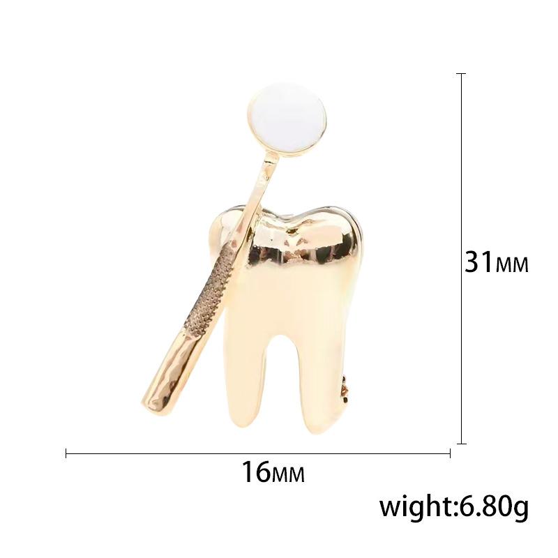 Gold Silver Dental Mirror Brooches Women Doctor Dentist Uniform Brooch Pins Fashion Jewelry Decoration