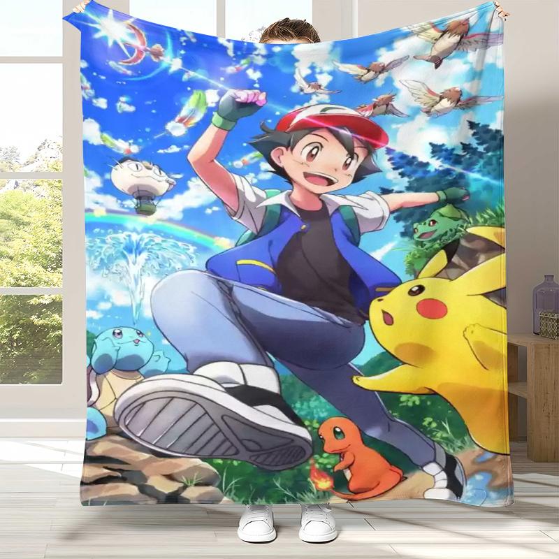 Kawaii Pokemon Pikachu Cartoon Flannel Blanket,Ultra Soft Warm Plush Throw for Home Bedroom Bed Sofa Cover Office Camping gift
