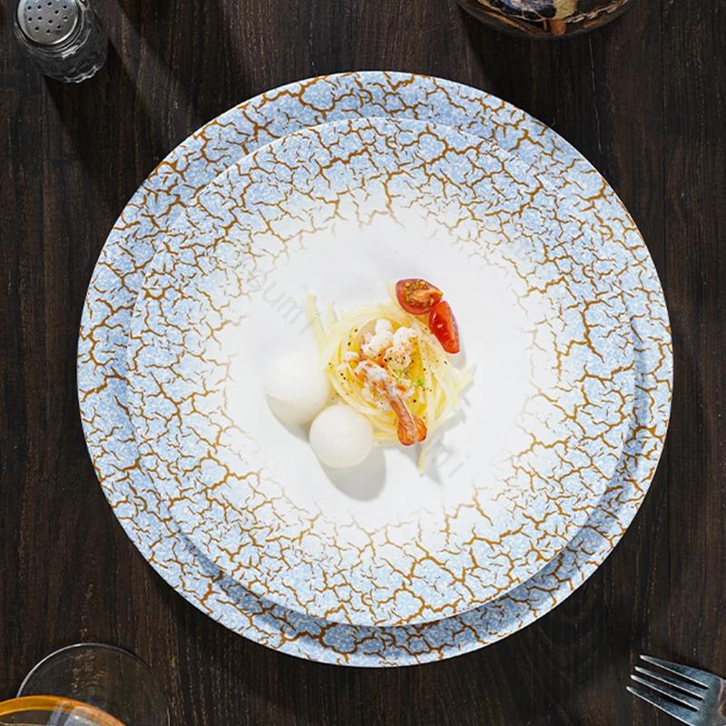 Керамическая тарелка в стиле ретро-дворца, креативная круглая тарелка для стейка, десерта, изысканные обеденные тарелки для отелей класса люкс, домашняя утварь