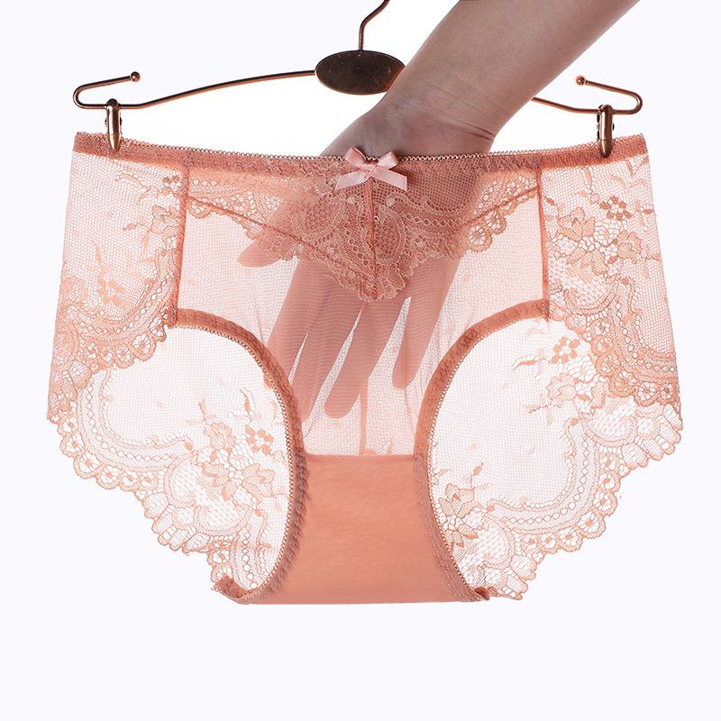 Сексуальное кружевное нижнее белье для женщин больших размеров, бесшовные сетчатые хлопковые трусики с треугольными чашечками на средней талии
