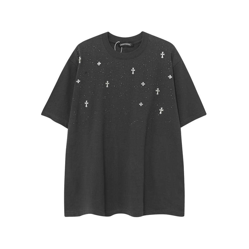 9992 CHROME HEARTS 2025 Лето Новая Высококачественная Хлопковая Круглая Горловина Свободная Футболка Большого Размера Для Мужчин и Женщин Парная Футболка