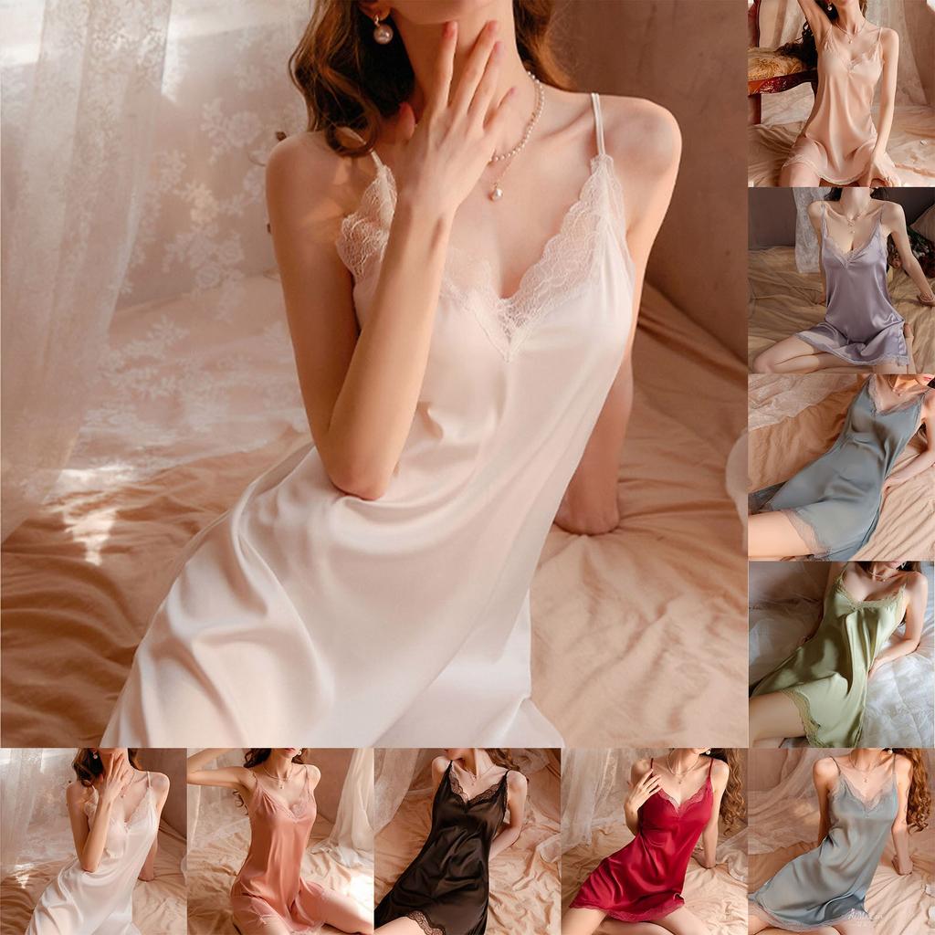 Сексуальная пижама с накладкой на грудь женская кружевная весенняя ночная рубашка с подтяжками летняя тонкая короткая юбка из ледяного шелка
