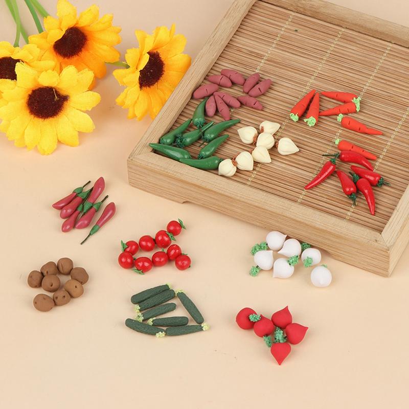 10Pcs/Set 1:12 Dollhouse Fruit Vegetables Carrot Tomato Radish Kitchen Decor Toy