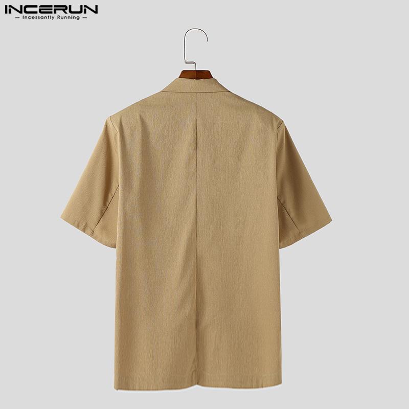 INCERUN Мужские летние рубашки свободного покроя с V-образным вырезом и коротким рукавом на одной пуговице