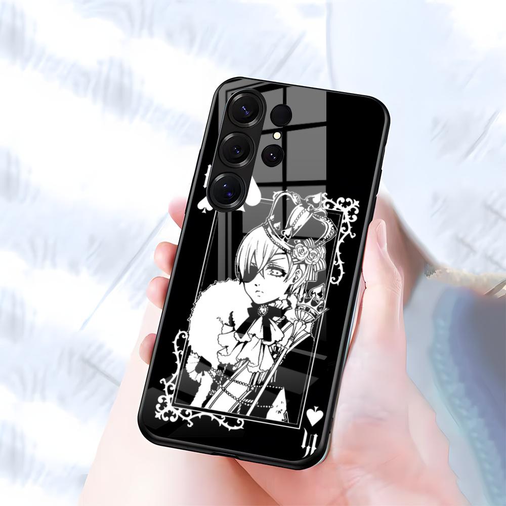 Чехол для телефона Черный дворецкий Для Samsung S26 S25 S24 FE S23 S22 S21 Plus S20 Ultra Note20Ultra Черный стеклянный чехол