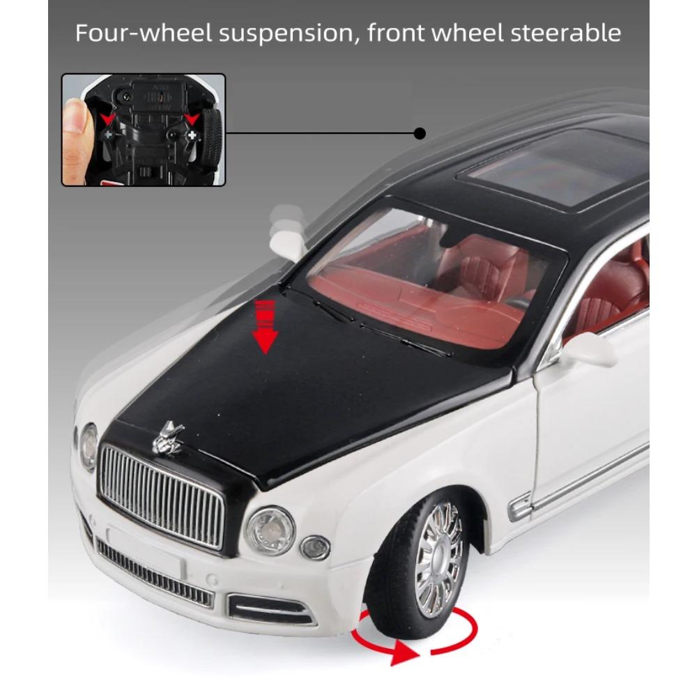 Diecast 1/24 Scale Bentley Mulsanne Alloy Model Car Collection Vehicle Simulation Sound & Light Metal Toy Car Toy for Kids Gift