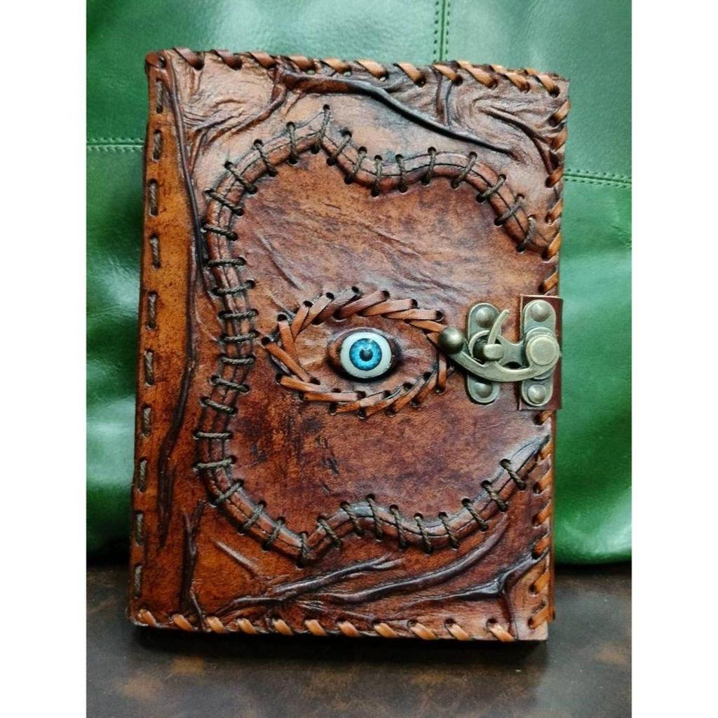 Eye Leather Journal Notebook Sketchbook Vintage Antique Deckle Paper With Line Paper Book Of Shadows, Grimoire, Spooky Halloween Gift