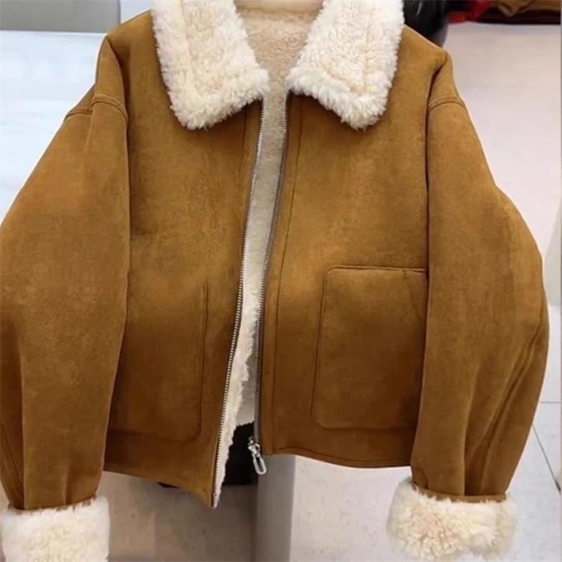 Lapel Fur One-piece Faux Fur Coat for Women Autumn Winter New Warm Thick Lamb Wool Versatile Jacket Top Fashion Outerwear