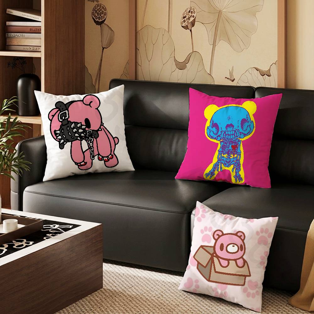Kawaii GGloomys Pink Bear Pillow Case Square DoubleSided Printing Short Plush Sofa Cushion Cover Bedroom Bedside Pillow