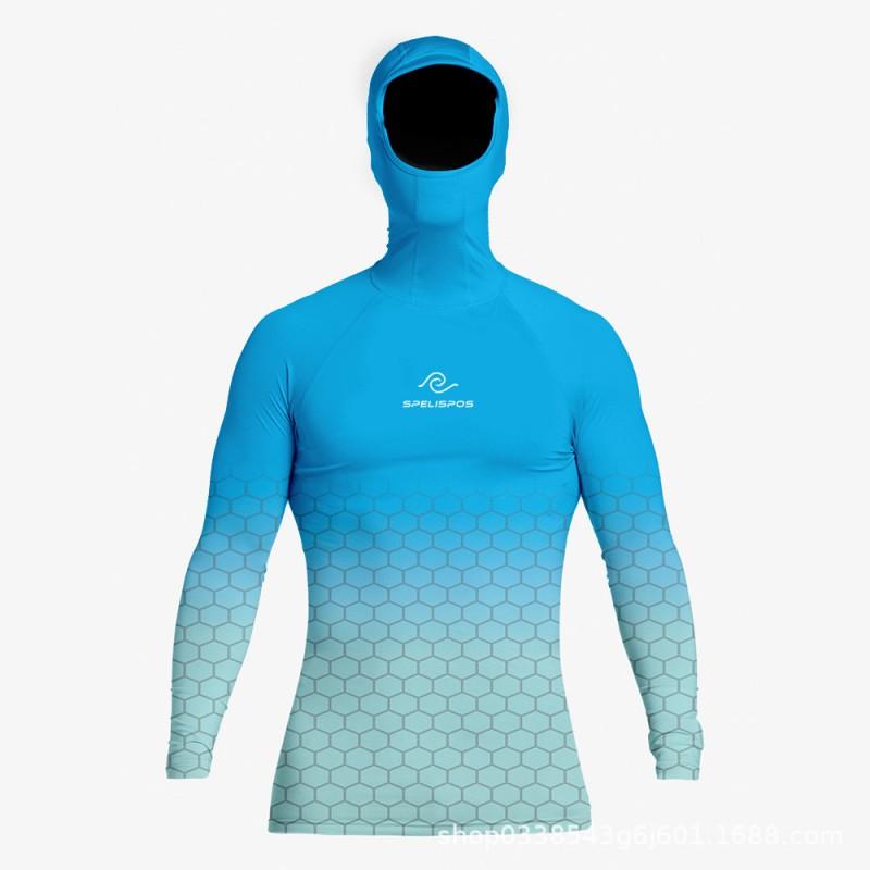 Mens Long Sleeve Hooded Rash Guard UV Protection Surfing Shirt Diving Swimming Water Sports