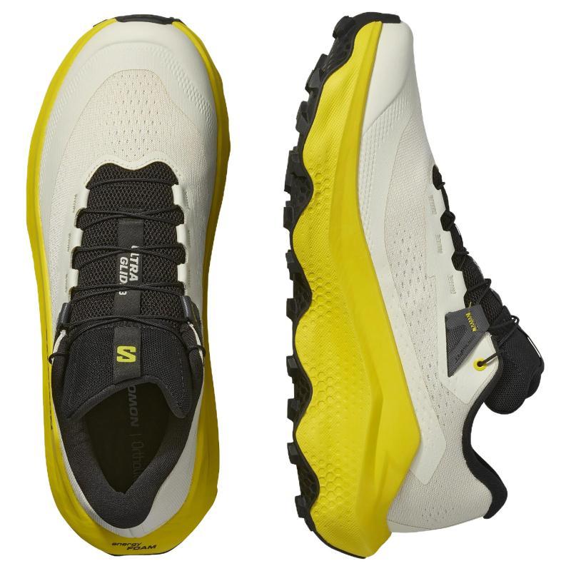SALOMON Кроссовки для бега на длинные дистанции Ultra Glide 3 с амортизацией, дышащим покрытием, повседневные, мужские, бежево-желтые, 478743
