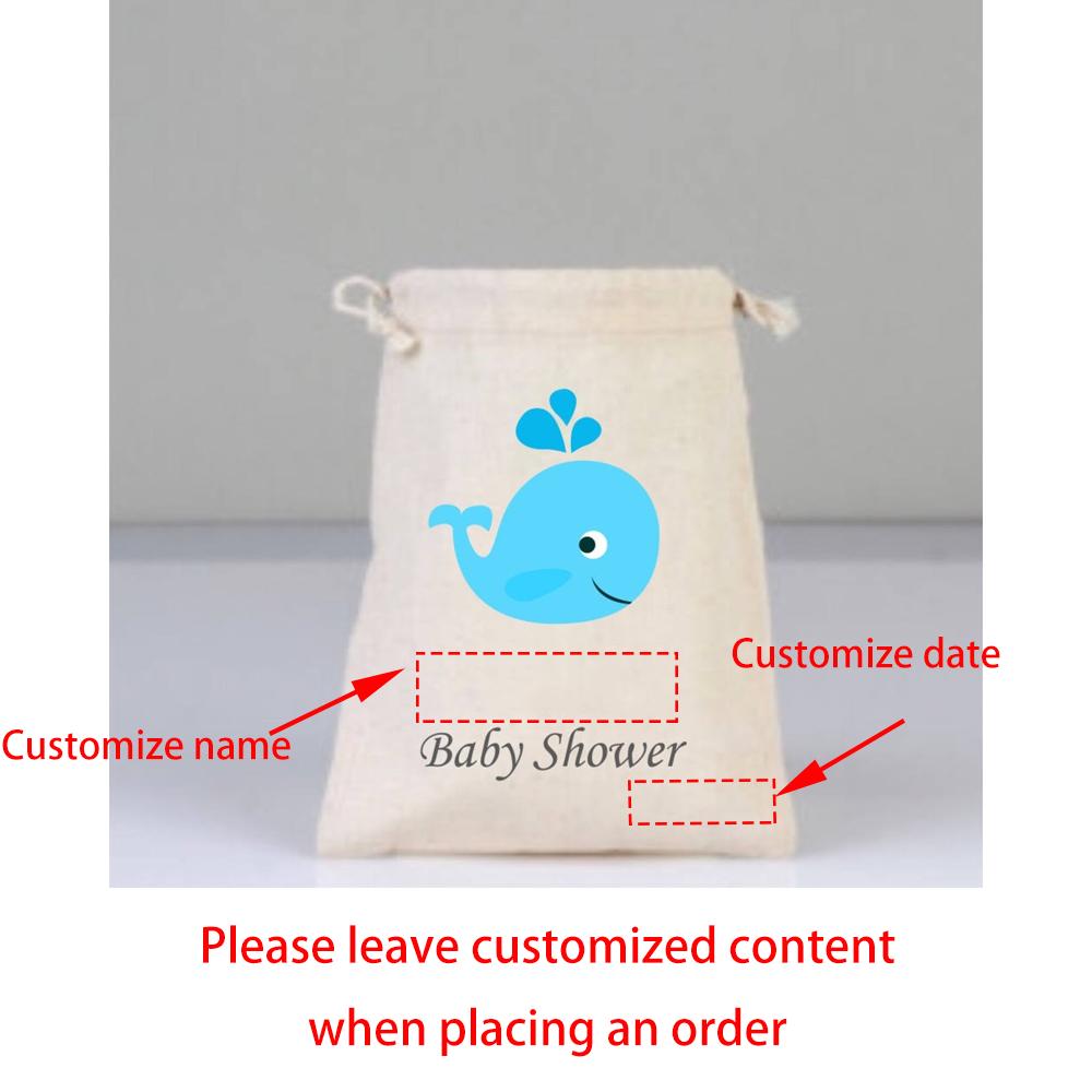 Пользовательский 5 шт. Хлопковый мешочек на шнурке для детского праздника в честь рождения «Синий кит», принадлежности для украшения вечеринки, раскрытие пола, подарок для новорожденного на день рождения