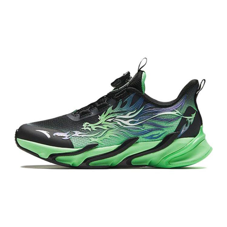 Anta Childrens Red Flame Non-Slip Anti-Kick Shock Absorbing Wear-Resistant Low-Top Childrens Running Shoes Kids Sneaker Black Green 312415511-4