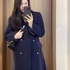 Длинное черное шерстяное пальто женское осенне-зимнее шерстяное пальто маленькое чувство 2024 мода новое утолщенное