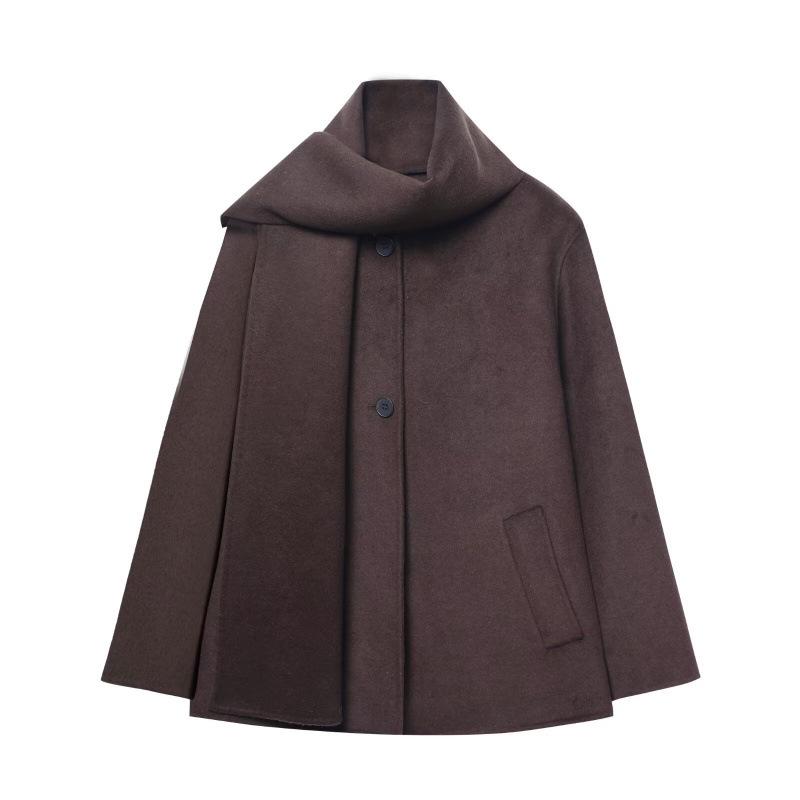 Women's Fashion Casual Wool Blend Scarf Short Coat