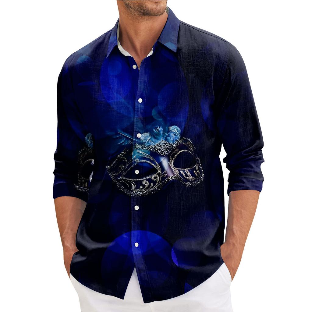 Мужская весенняя повседневная свободная рубашка с длинным рукавом с принтом Мужская рубашка