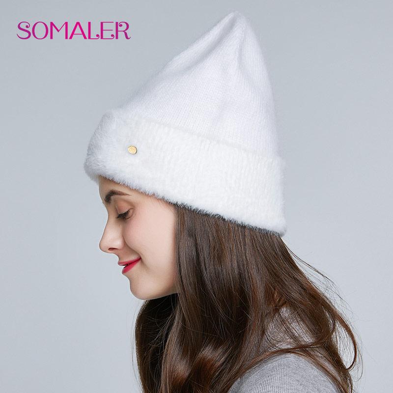 SOMALER Winter Hat for Women Thick Bonnet for Female Solid Color High Quality Rhinestone Cap New Beanie