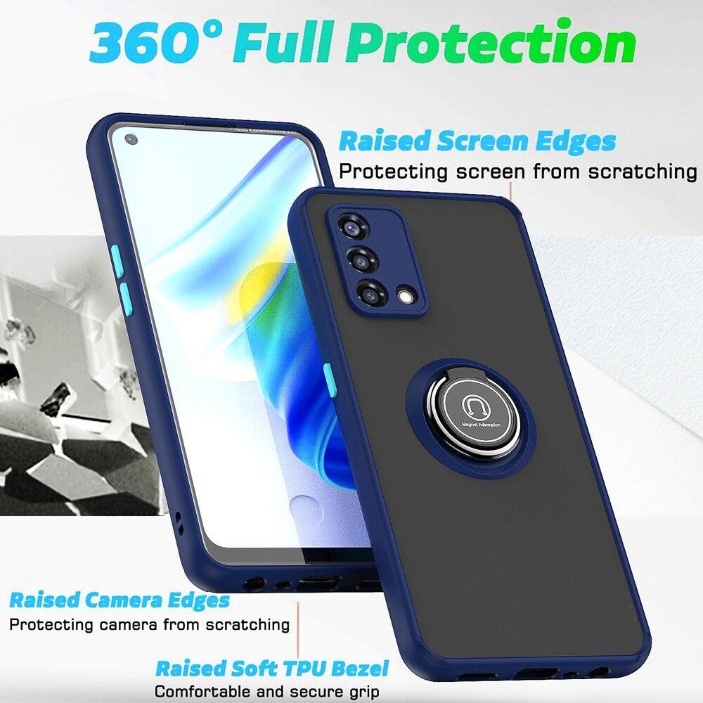 KEYSION Fashion Matte Case for OPPO A74 A95 F19 Pro Transparent Shockproof Ring Stand Phone Back Cover for OPPO Reno 6 5 Lite 5F