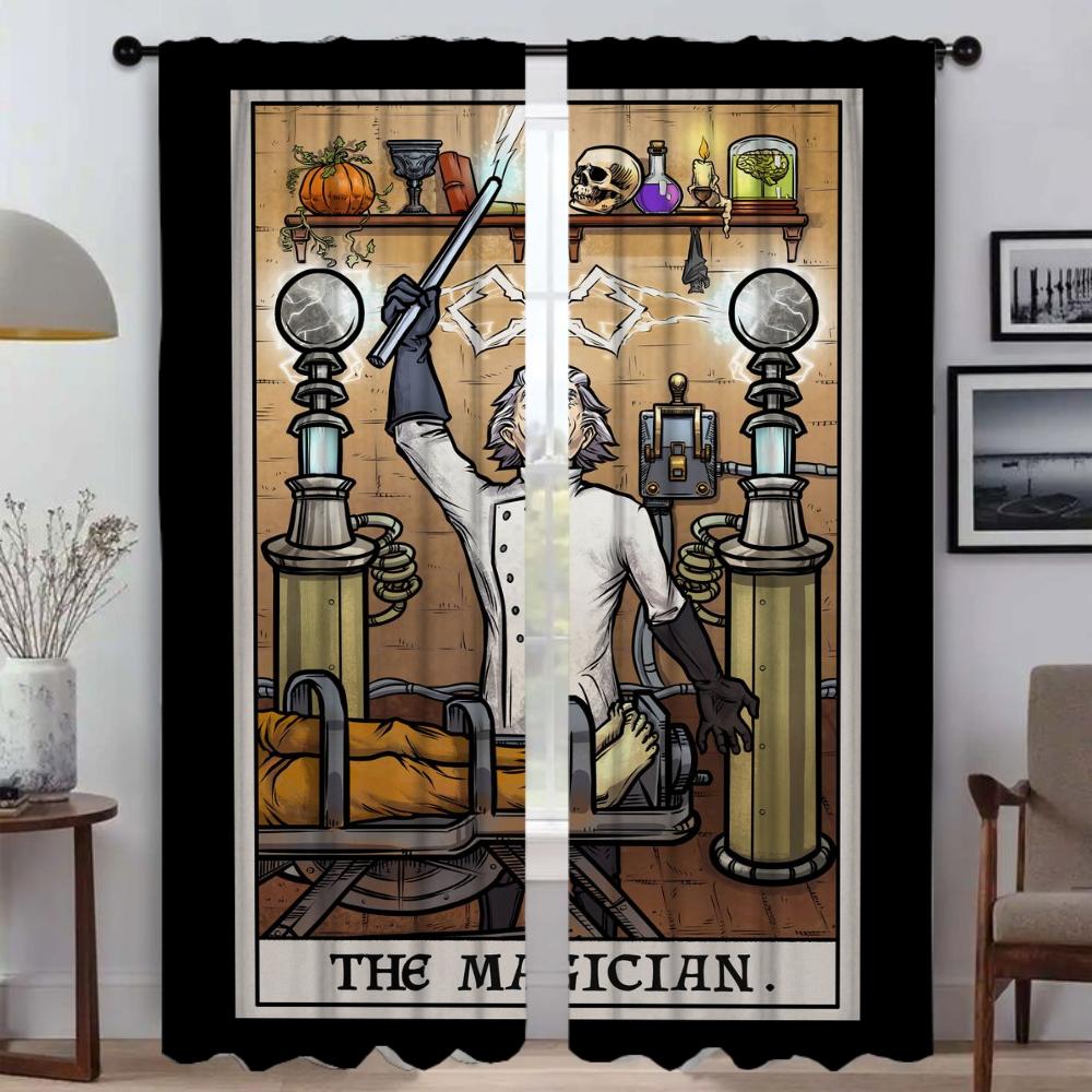 Anti-mosquito Curtains 2 Pieces Terror Tarot Elegant Room Curtains for Camera Shades Living Room Curtain Partition Kitchen Child