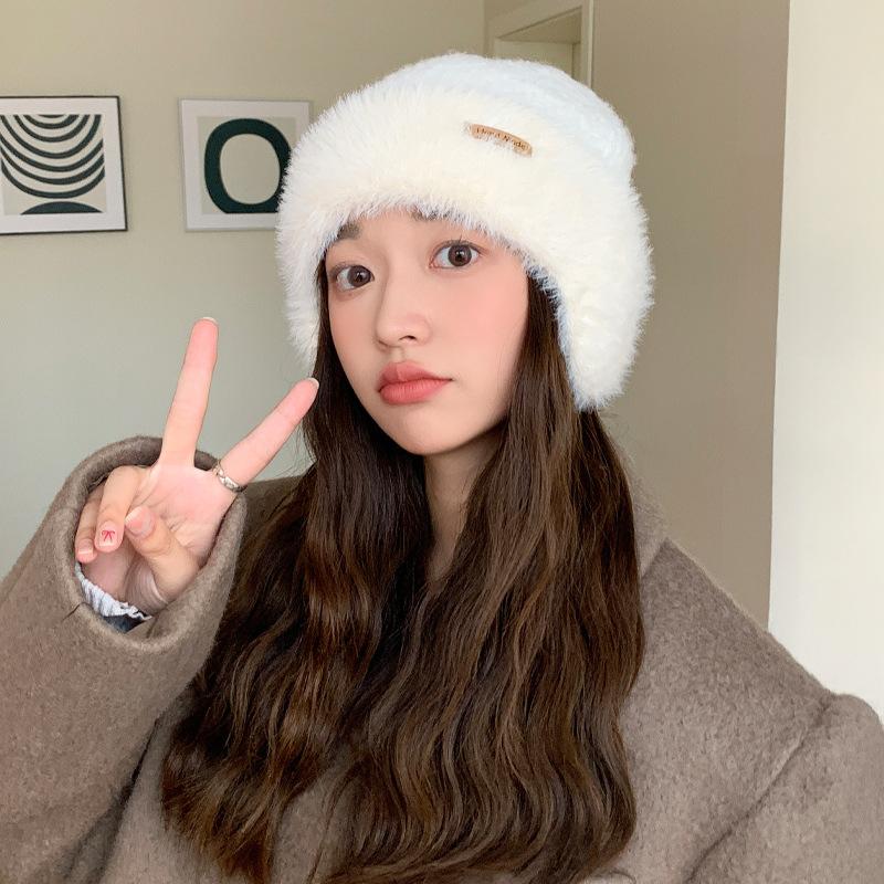 Autumn and Winter Big Head Circumference Knitted Wool Hat In Winter Warmth Thick Plush Hat Versatile Contrasting Ear Protection Cold Hat