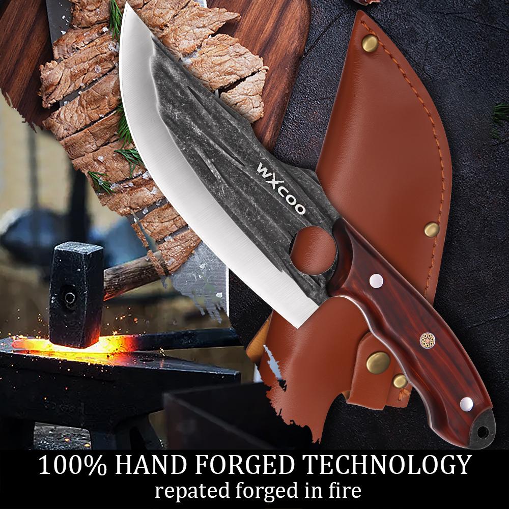 Кухонные ножи из кованой нержавеющей стали, разделочный нож, профессиональный поварской нож, многофункциональный нож для нарезки мяса с чехлом