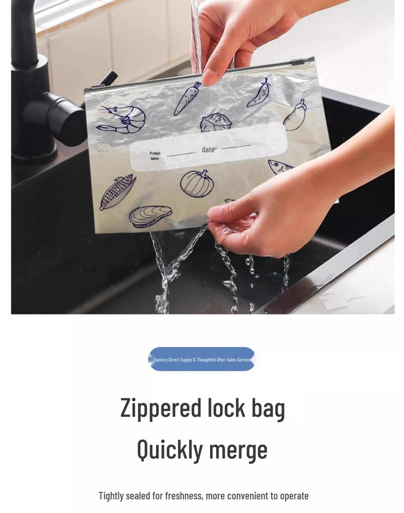 Thickened Food-Grade Aluminum Foil Zipper Fresh-Keep Bag for Refrigerator and Freezer Storage