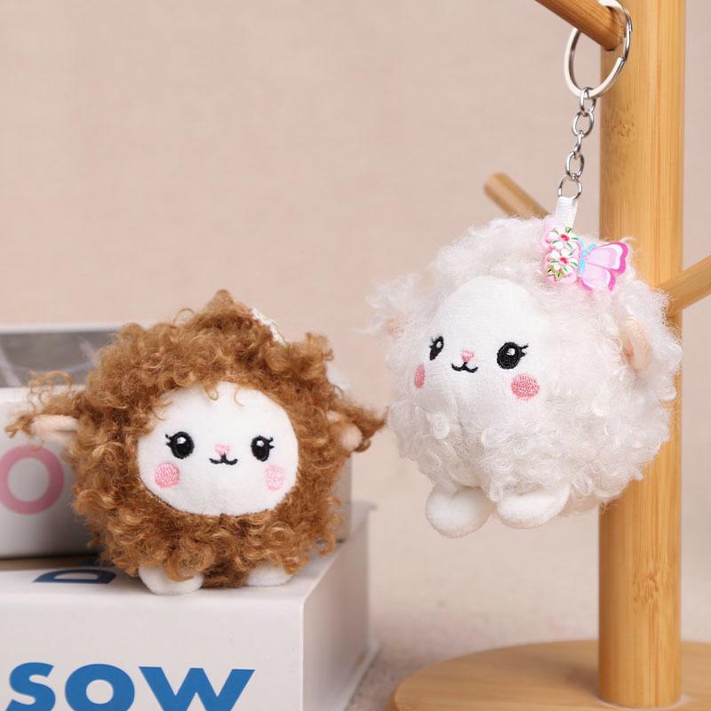 Fluffy Plush Sheep Keychain Cute Soft Curly Wool Butterfly Decor Keyring for Backpack Handbag Car Key Ornament