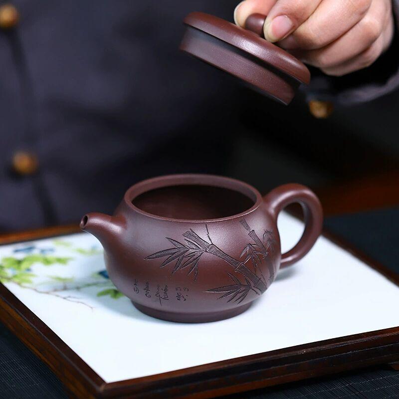 Исинский фиолетовый глиняный горшок из чистого бамбукового листа ручной работы, горшок Вендань, старый фиолетовый глиняный практичный чайник с большим горлышком, китайский чайный сервиз дзен