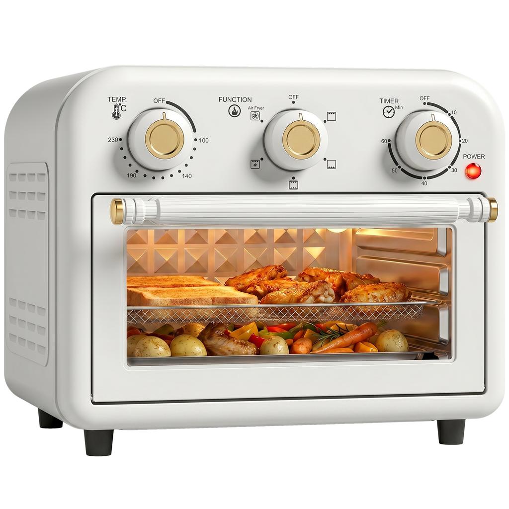 Air Fryer Toaster Oven, Convection Countertop Oven, with Adjustable Temperature and Timer, 12 L, Cream White