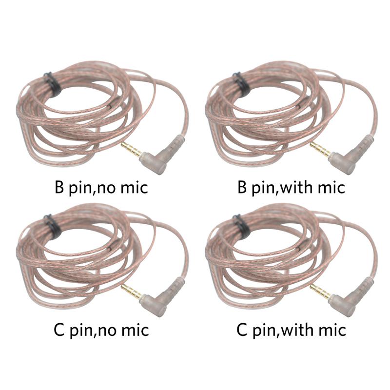 B/C Pin 2Pin Cable Upgrade Oxygen-Free Copper High-Purity With Mic Earphones Cable For KZ 2Pin 3.5mm Headphone Cord In Ear Cable