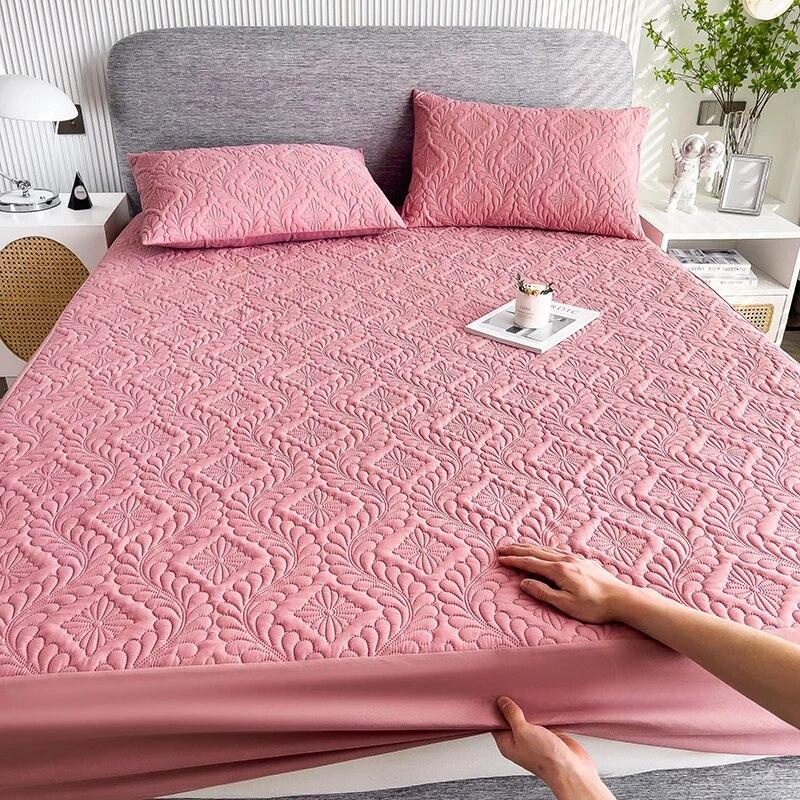 Стеганый водонепроницаемый чехол для матраса, эластичная простыня с тиснением, защитная накладка для кровати для спальни, отеля, утолщенное покрывало на кровать