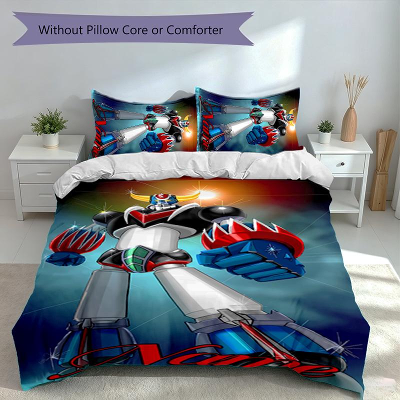 3pcs Custom Name UFO Robo Grendizer Bedding Set,Includes 1 Duvet Cover and 2 Pillowcases,All-season Bedroom Decor