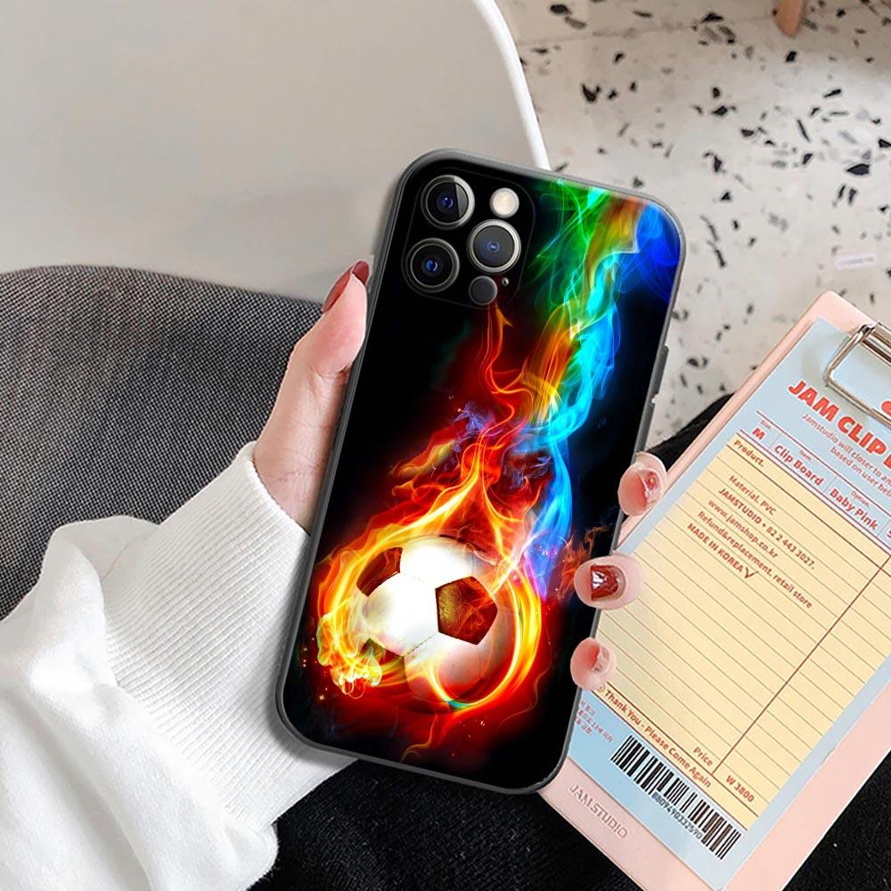 Fire Football Soccer Ball Phone Case for Apple iPhone 16 15 14 Plus 11 13 17 Pro Max 17Air 16e 17Pro Cases Soft Silicone Cover