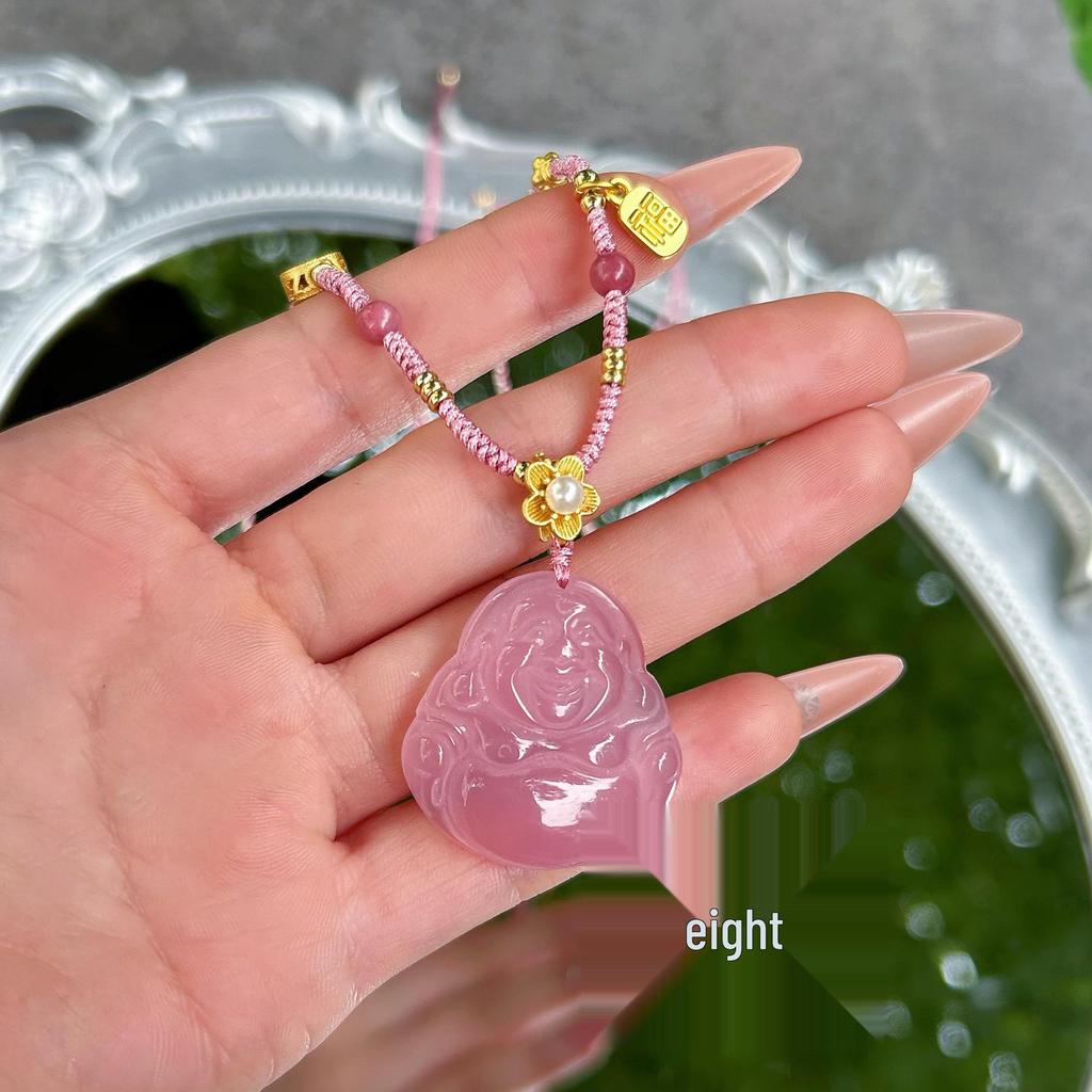 Натуральный Халцедон Будда Подвеска Ожерелье - Ручная работа, Плетеное, Легкая Роскошь Ключичная Цепочка