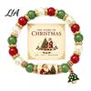Commemorative Holiday Blessing Gift Christmas Bracelets for Women, Beaded Charm Stretch Bracelet with Elastic Pearl Wrist Jewelry Card, Stocking