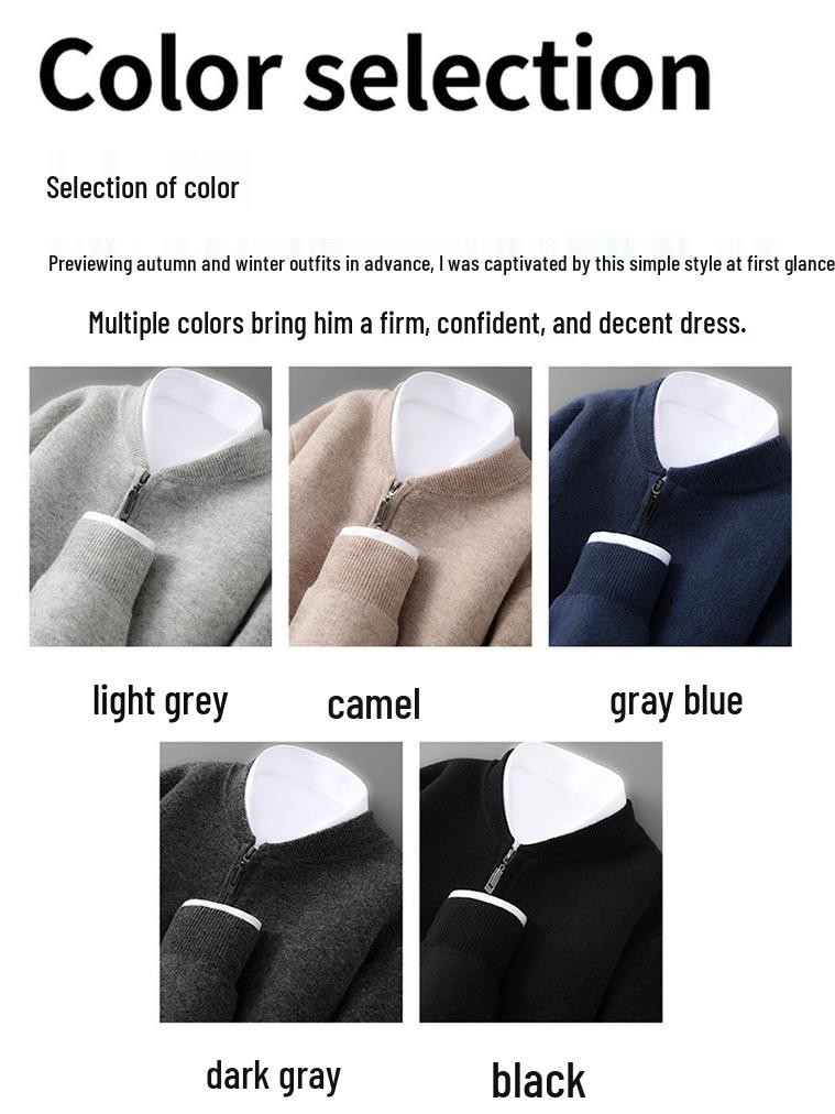 Мужской кардиган с воротником-стойкой из 100% шерсти - Толстый зимний жакет из кашемировой вязки