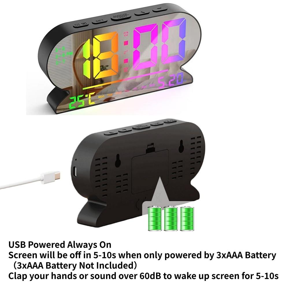 Цифровой будильник с питанием от USB ТЕМП Дата Неделя 2 будильника Ночной режим Повтор Настольные часы 3 уровня яркости 12/24ч Светодиодные настенные часы