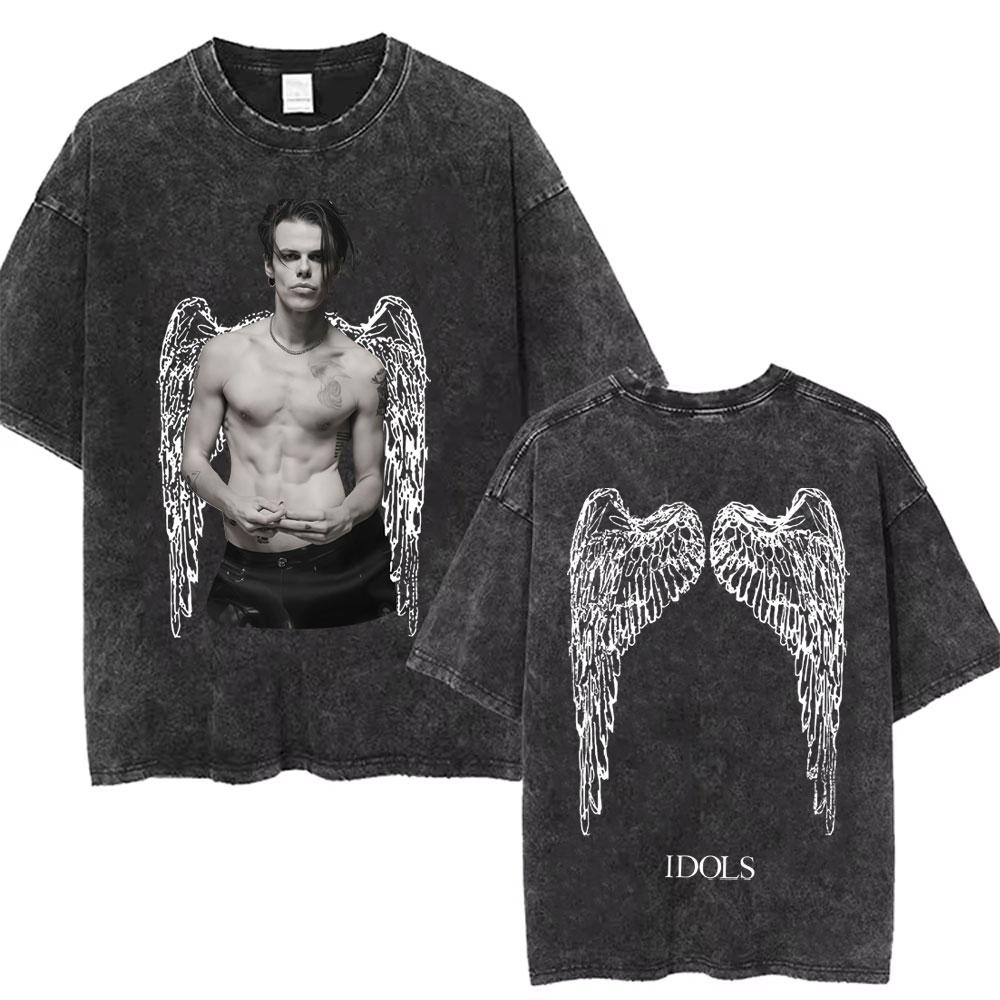 Washed Vintage Rock Singer Yungblud Tour Tshirt Men Women Retro Fashion T Shirt Male Casual Oversized Tshirts Streetwear