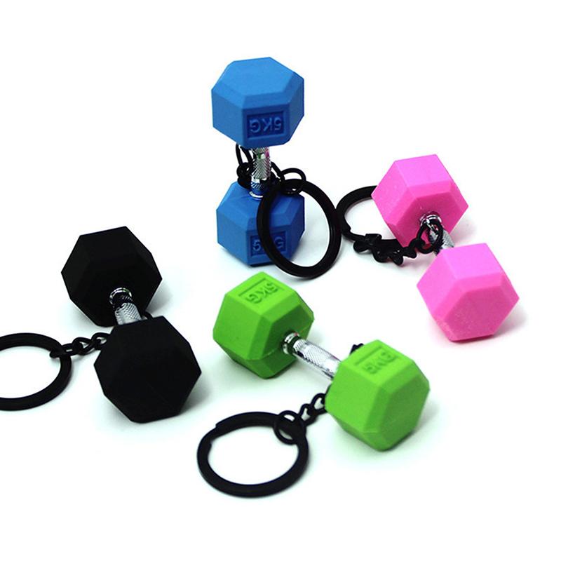 Mini Pvc Dumbbell Keychain Creative Fitness Equipment Car Key Ring Sports Key Holder Pendant Accessories Bag Charm