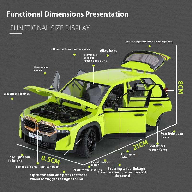 1/24 BMW THE XM Alloy Car Model Toy Metal Die Cast Off-Road Vehicle Sound Light Pullback Function SUV Car Boy Gift
