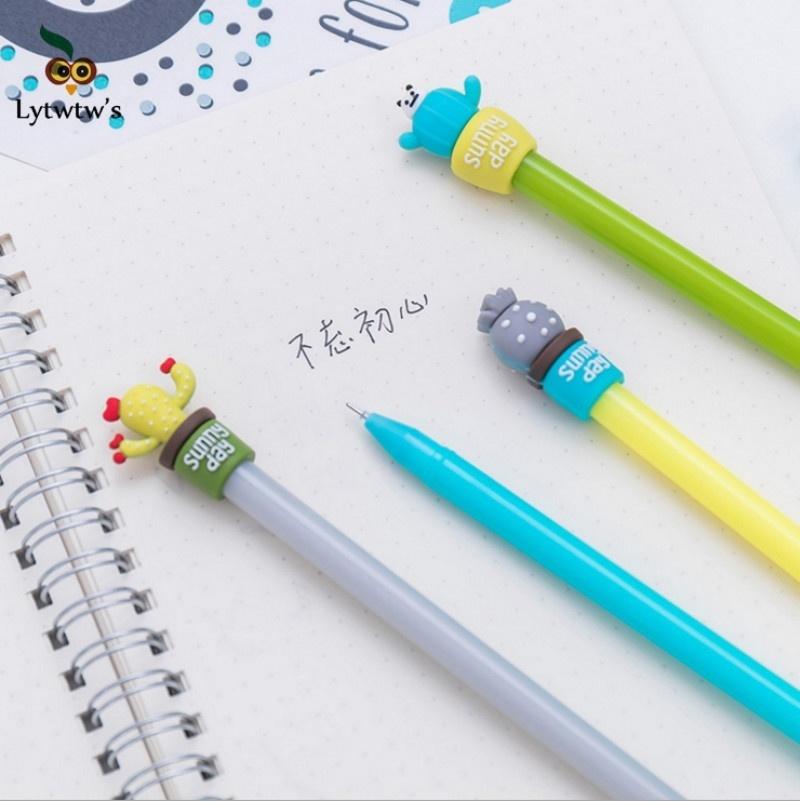 4 Pcs Cartoon Cactus Neutral Pen Creative Silicone Cartoon Head Signature Student Writing Pen Korean Stationery Random