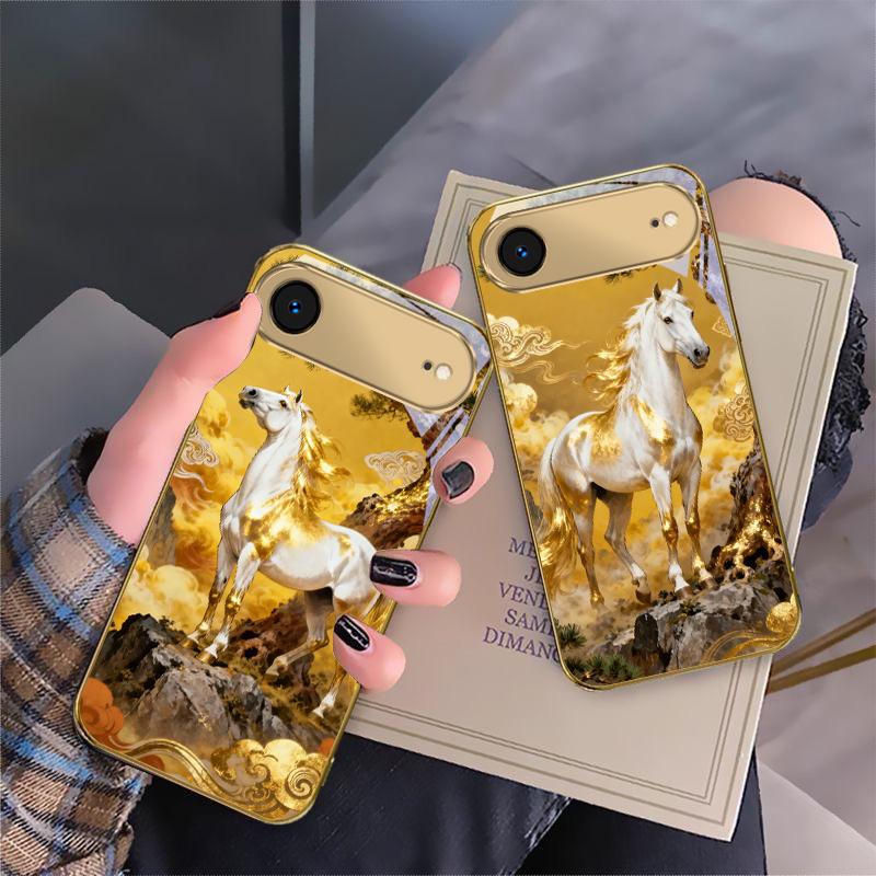 Высокая и крепкая лошадь Для IPhone 17Pro Max 16 17 Pro 15 Pro 14 13 Plus 12 Mini 11Pro Max XR 16E 17 Air Золотой стеклянный чехол для телефона