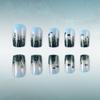 Spring-Summer Gradient Seaweed Blue-Green Square Nail Art Set - 24 Detachable Pieces